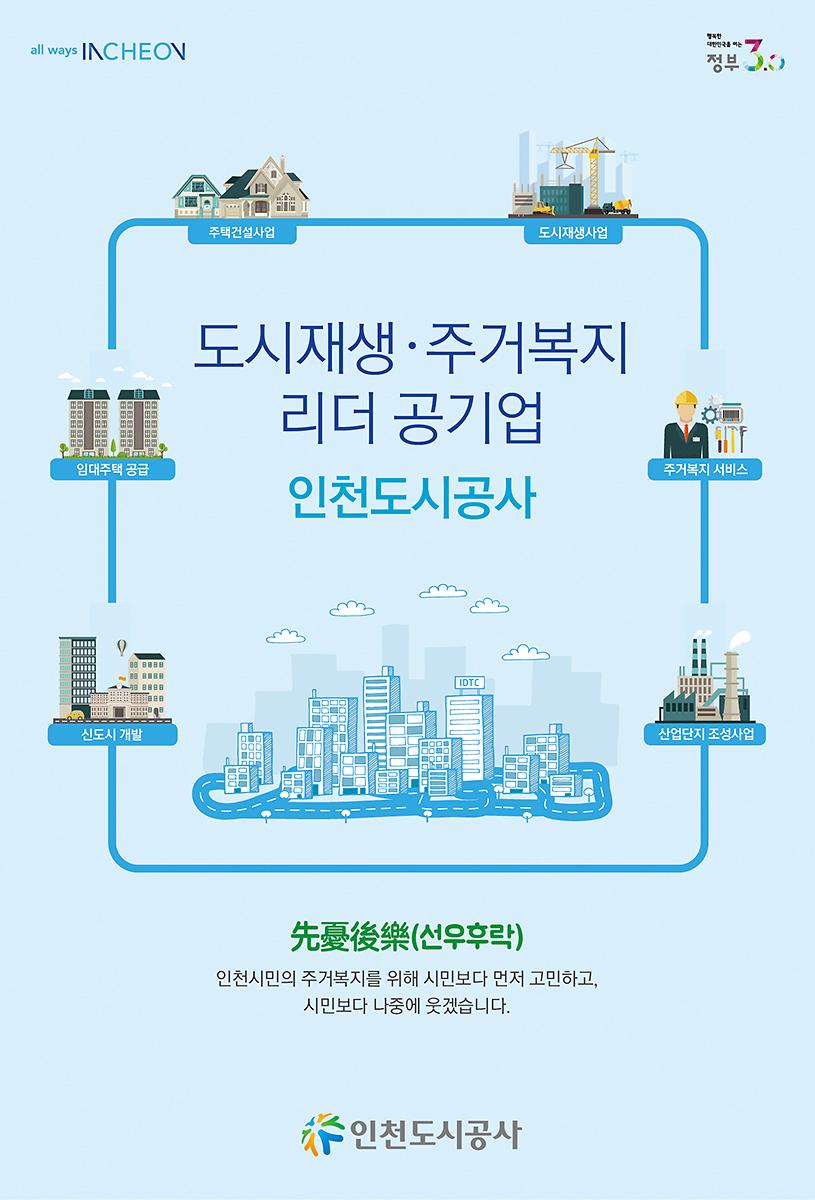 도시재생·주거복지 리더 공기업 인천도시공사 선우우락 인천시민의 주거복지를 위해 시민보다 먼저 고민하고, 시민보다 나중에 웃겠습니다.  사진